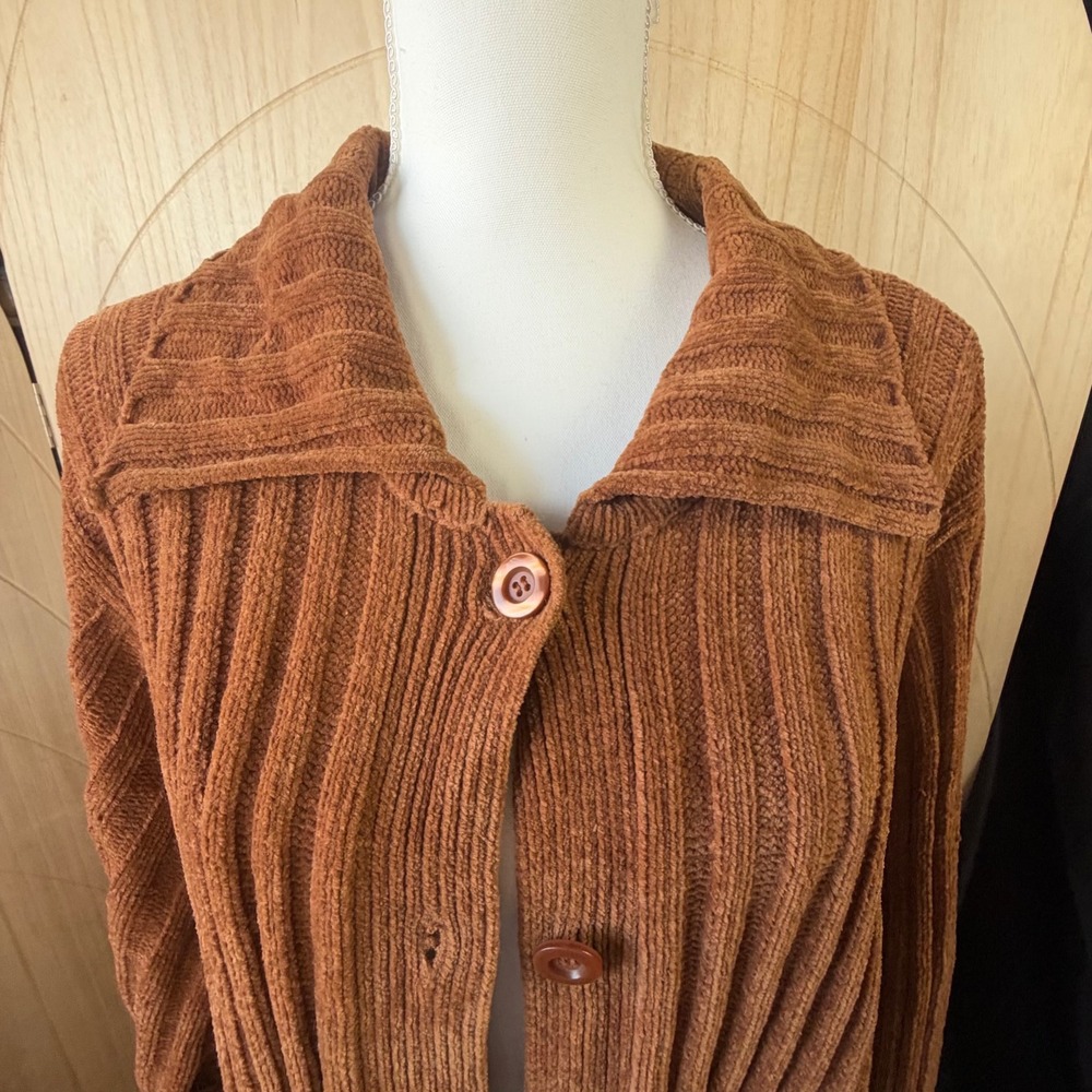 Venezia Cardigan Womens 1X Brown Ribbed Knit Duster Button Front 56-1952-3